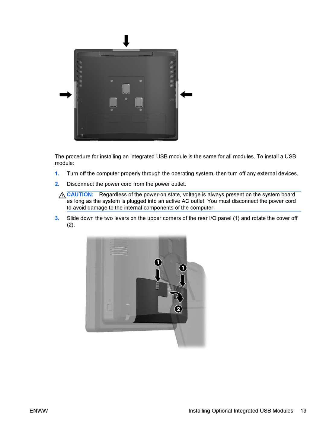 HP RP7 7800 Base Model manual Installing Optional Integrated USB Modules 