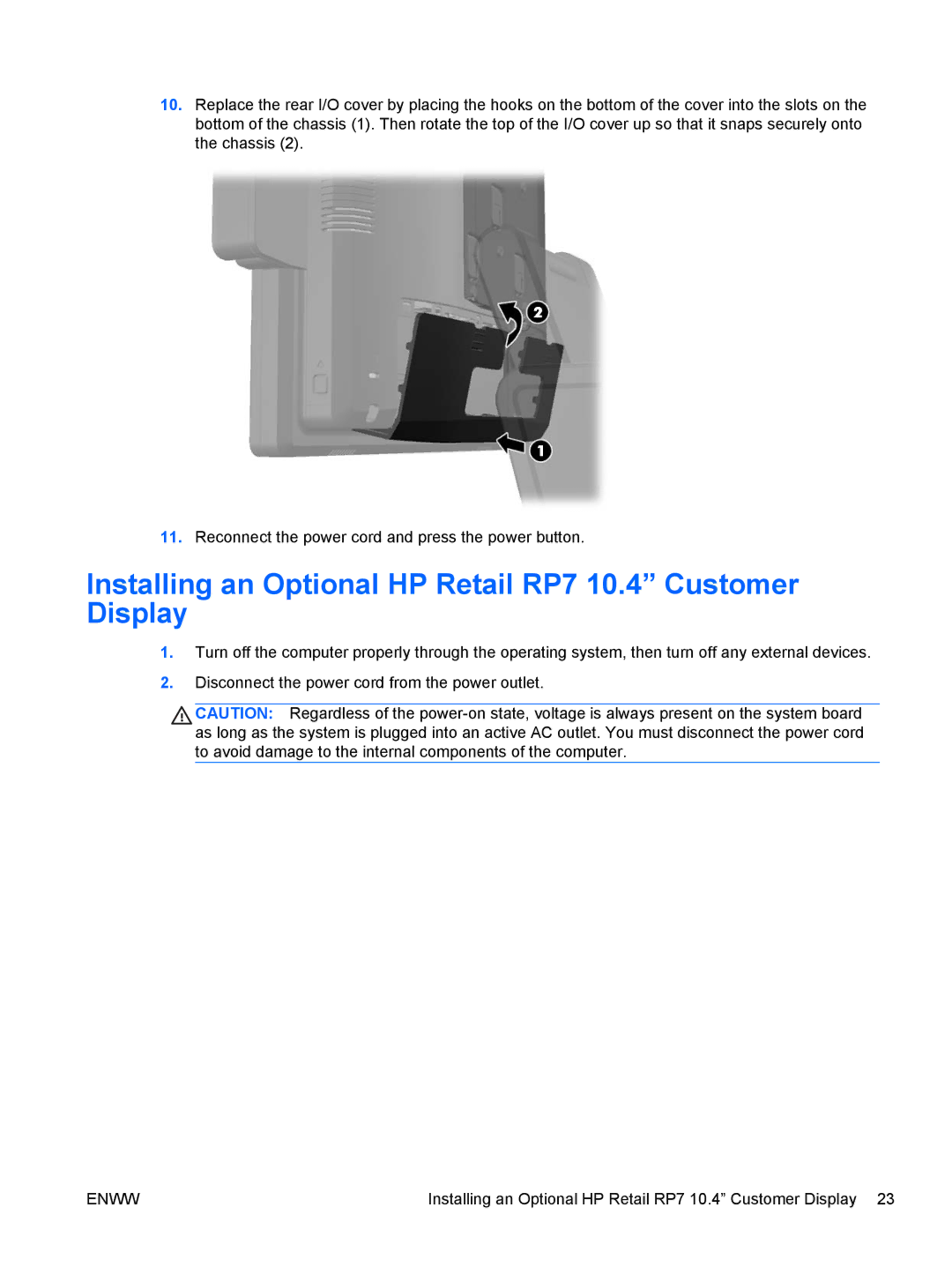 HP RP7 7800 Base Model manual Installing an Optional HP Retail RP7 10.4 Customer Display 