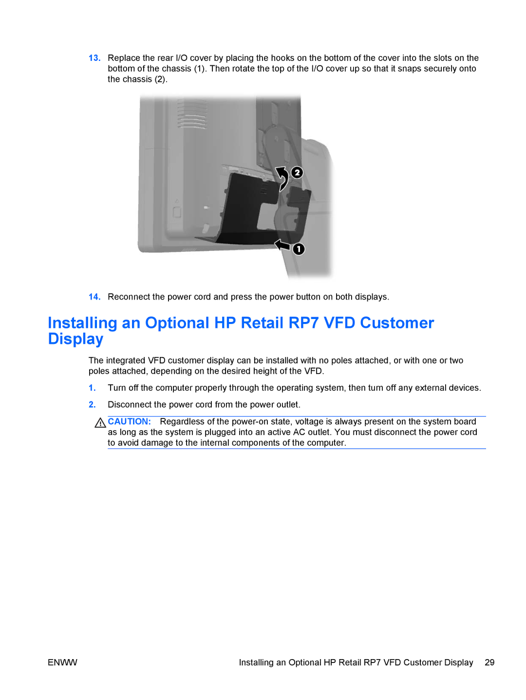 HP RP7 7800 Base Model manual Installing an Optional HP Retail RP7 VFD Customer Display 