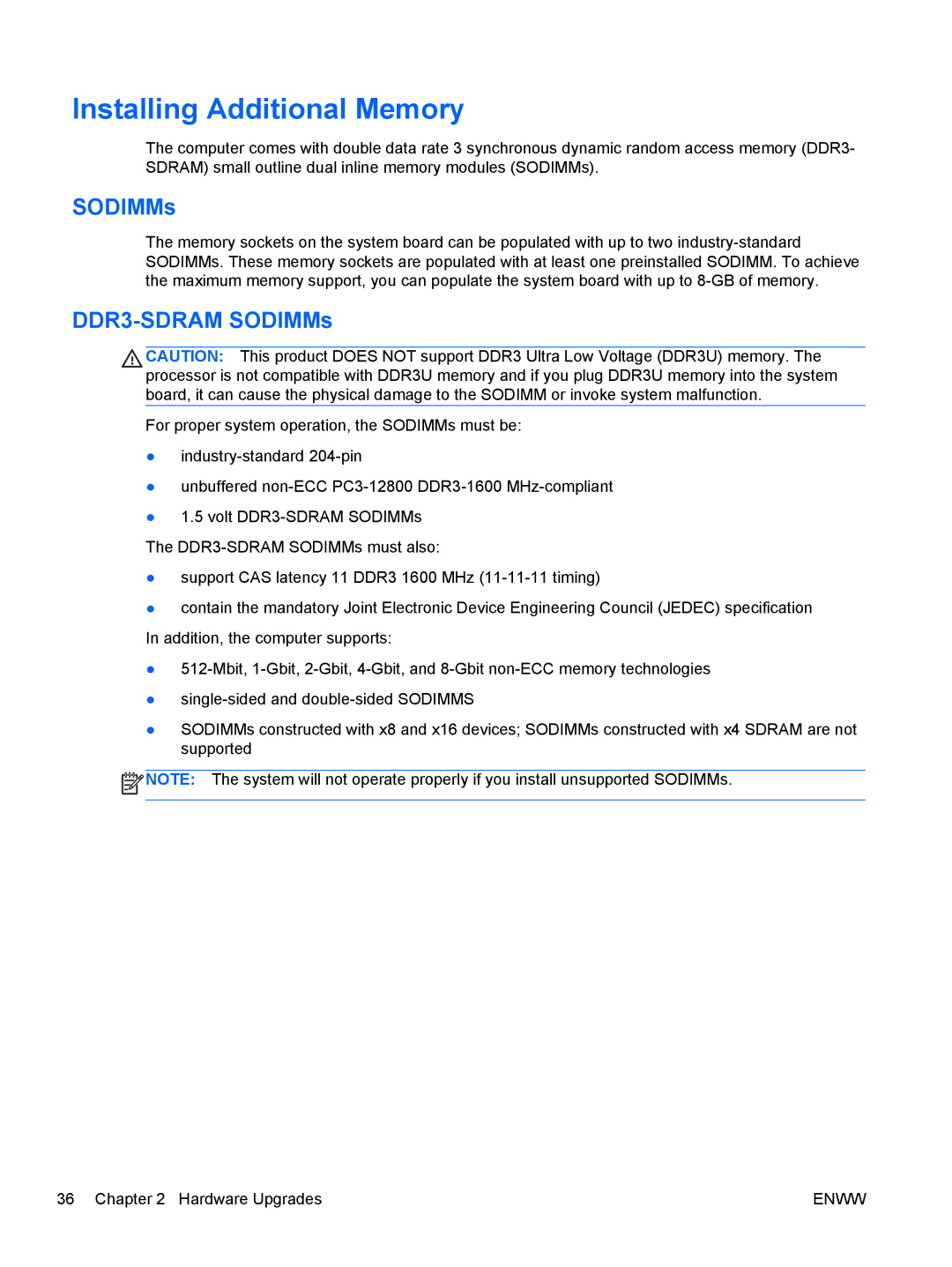 HP RP7 7800 Base Model manual Installing Additional Memory, SODIMMs 