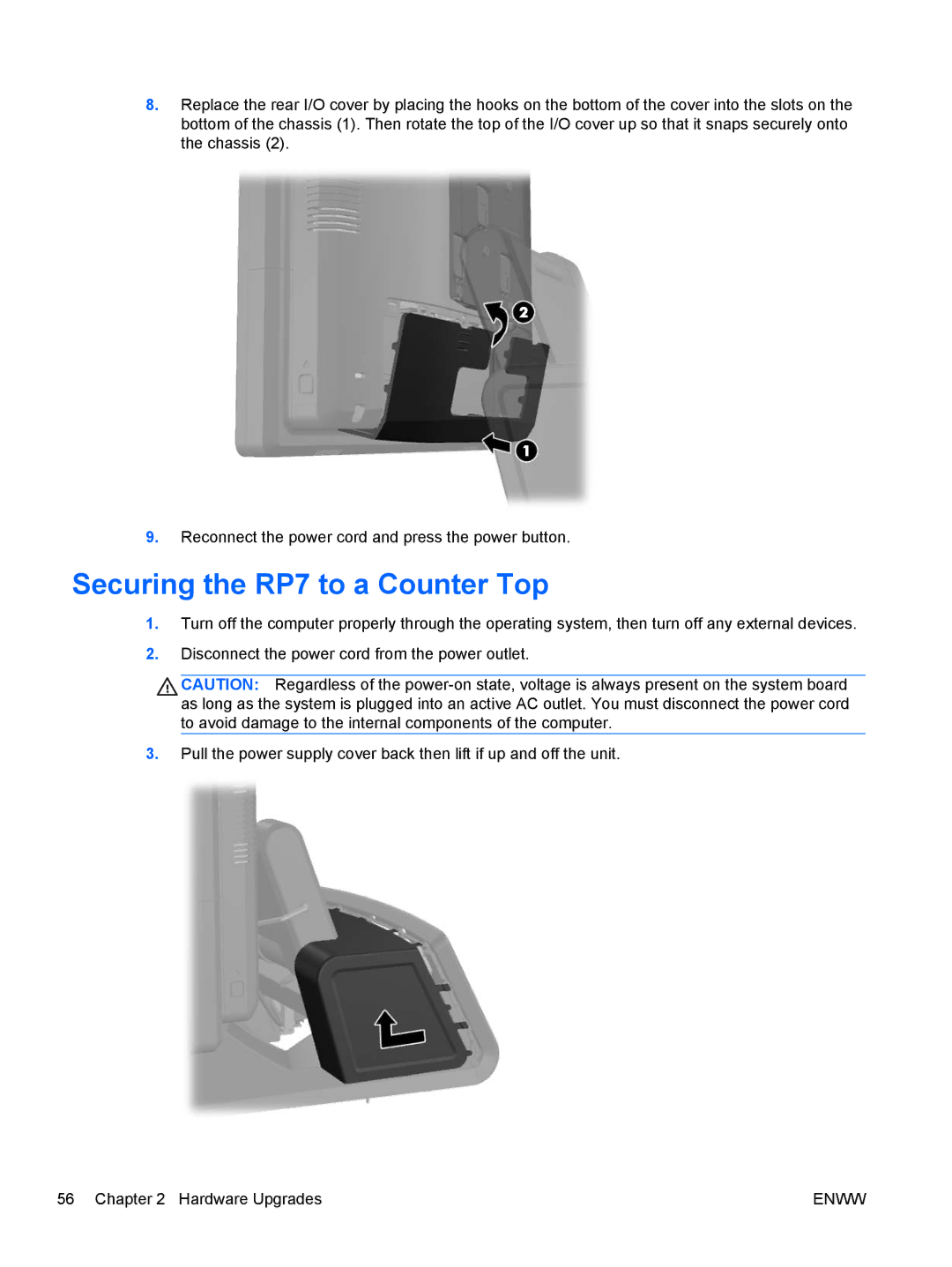 HP RP7 7800 Base Model manual Securing the RP7 to a Counter Top 