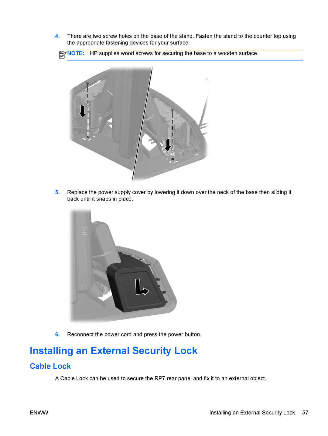 HP RP7 7800 Base Model manual Installing an External Security Lock, Cable Lock 