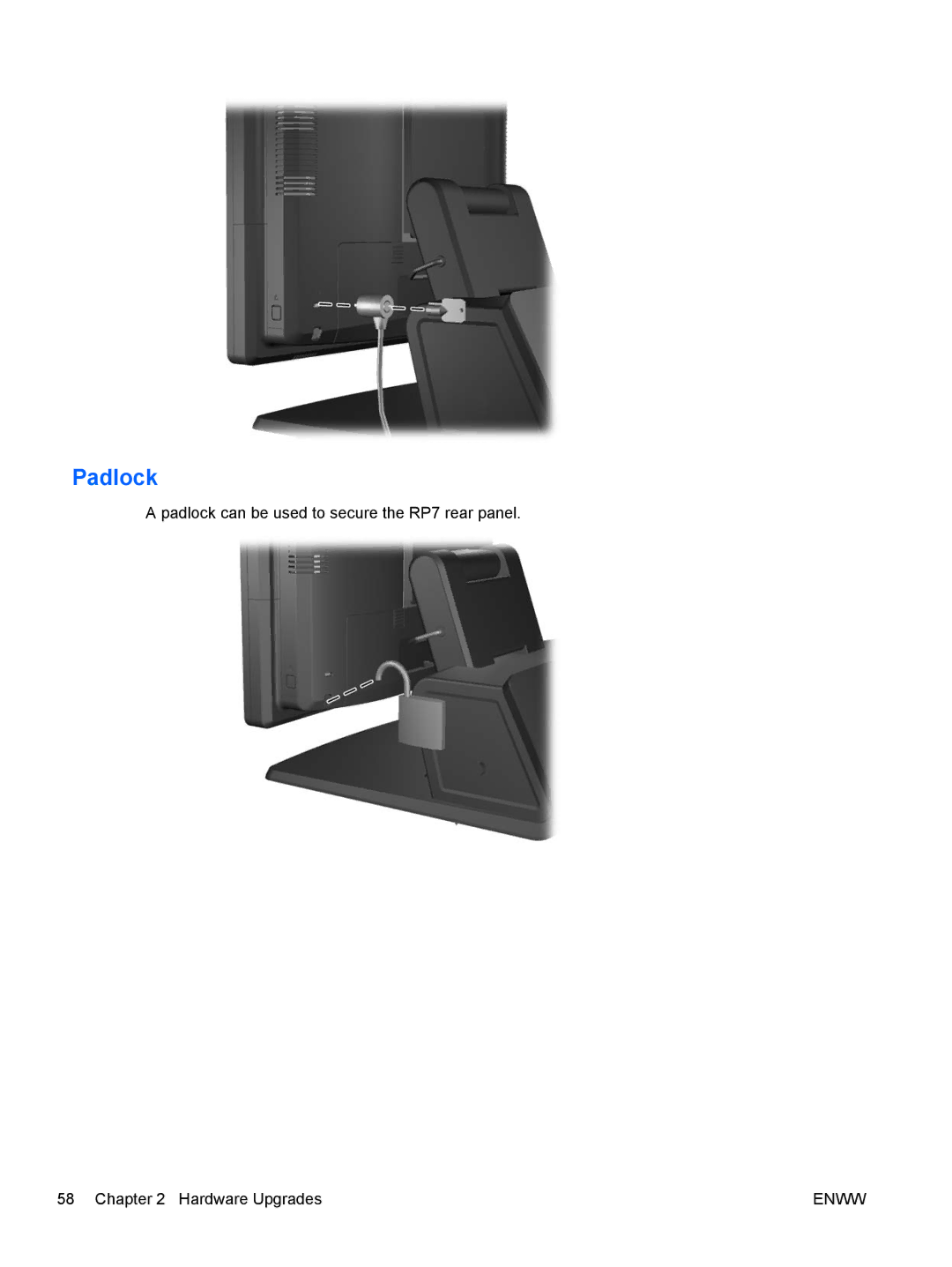 HP RP7 7800 Base Model manual Padlock 