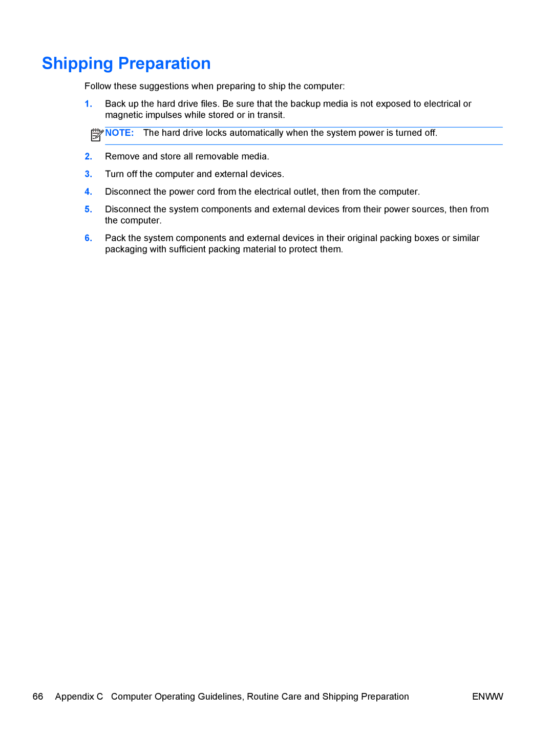 HP RP7 7800 Base Model manual Shipping Preparation 