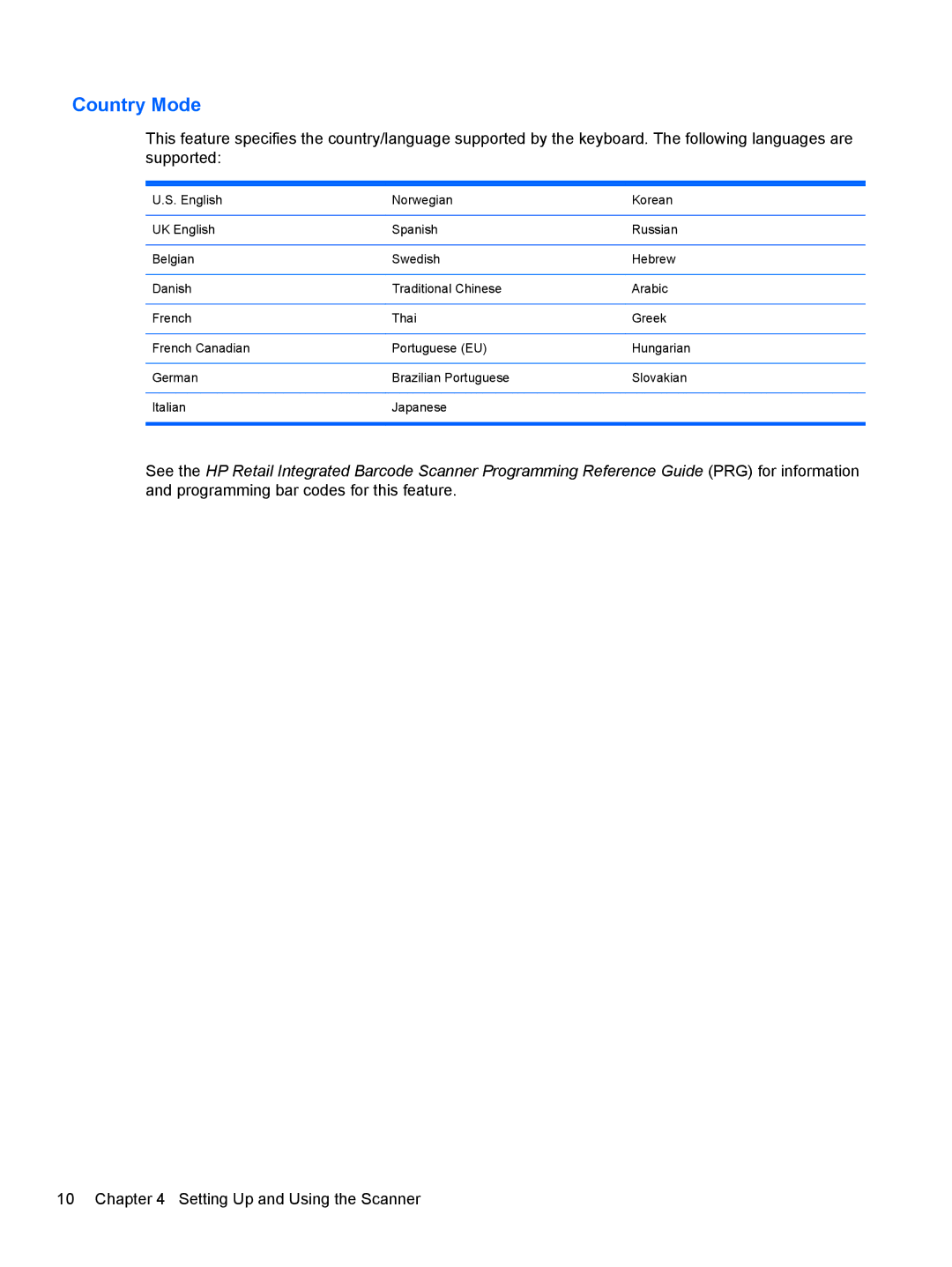 HP RP7 7800 manual Country Mode 