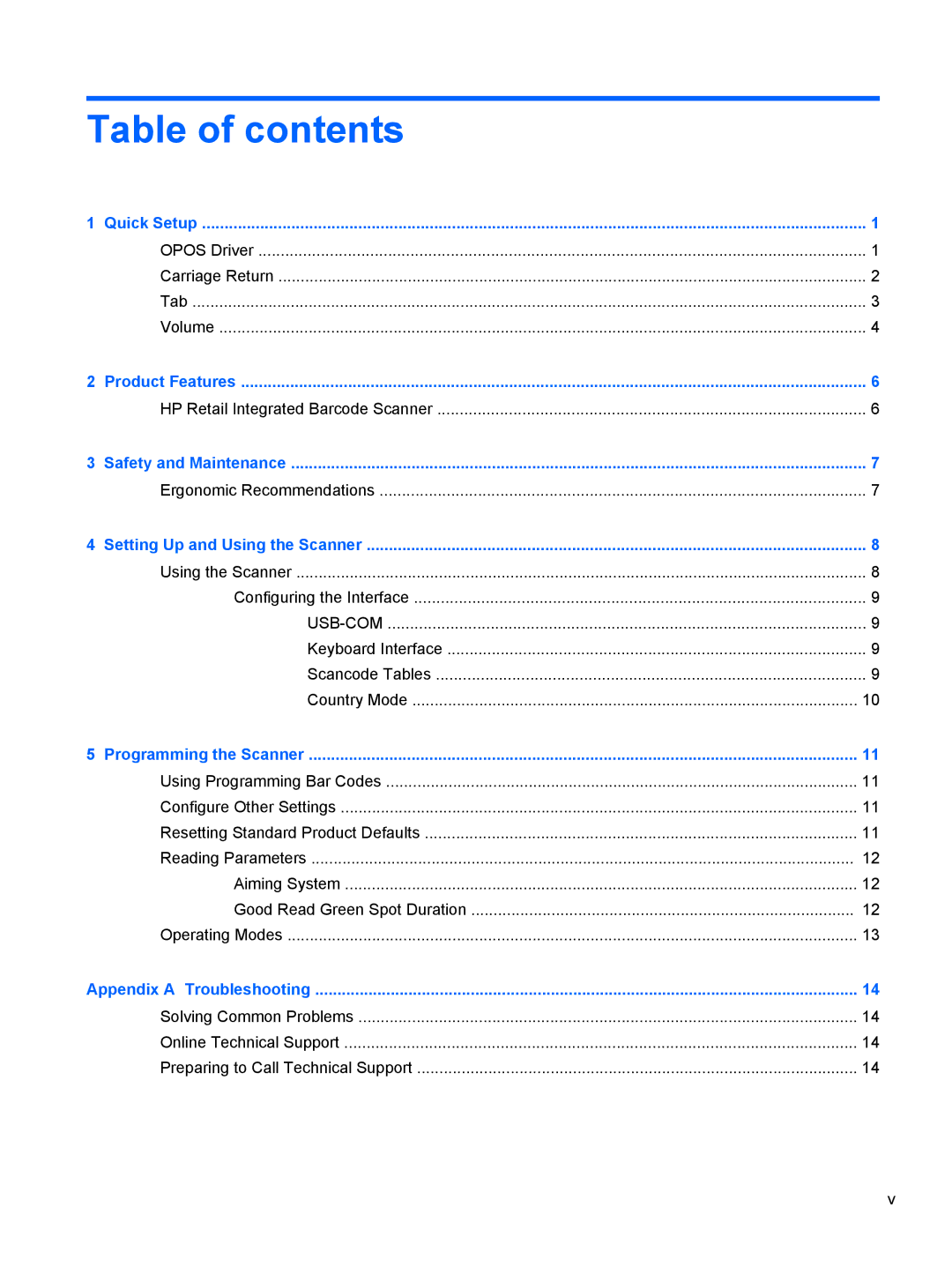 HP RP7 7800 manual Table of contents 