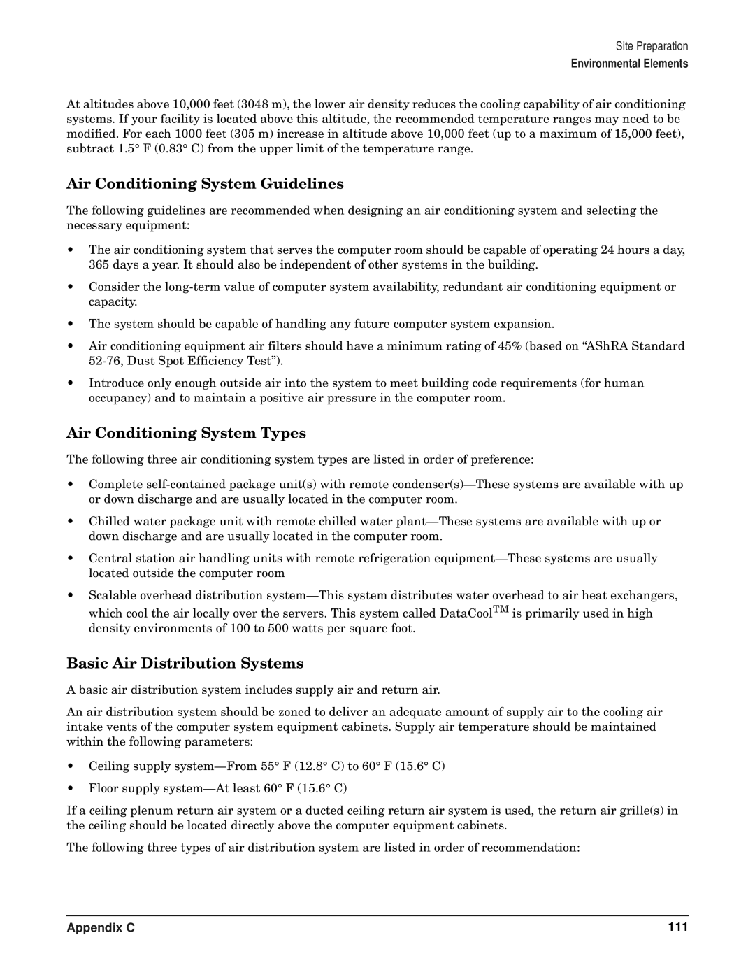 HP RP7405/7410 manual Air Conditioning System Guidelines, Air Conditioning System Types, Basic Air Distribution Systems 