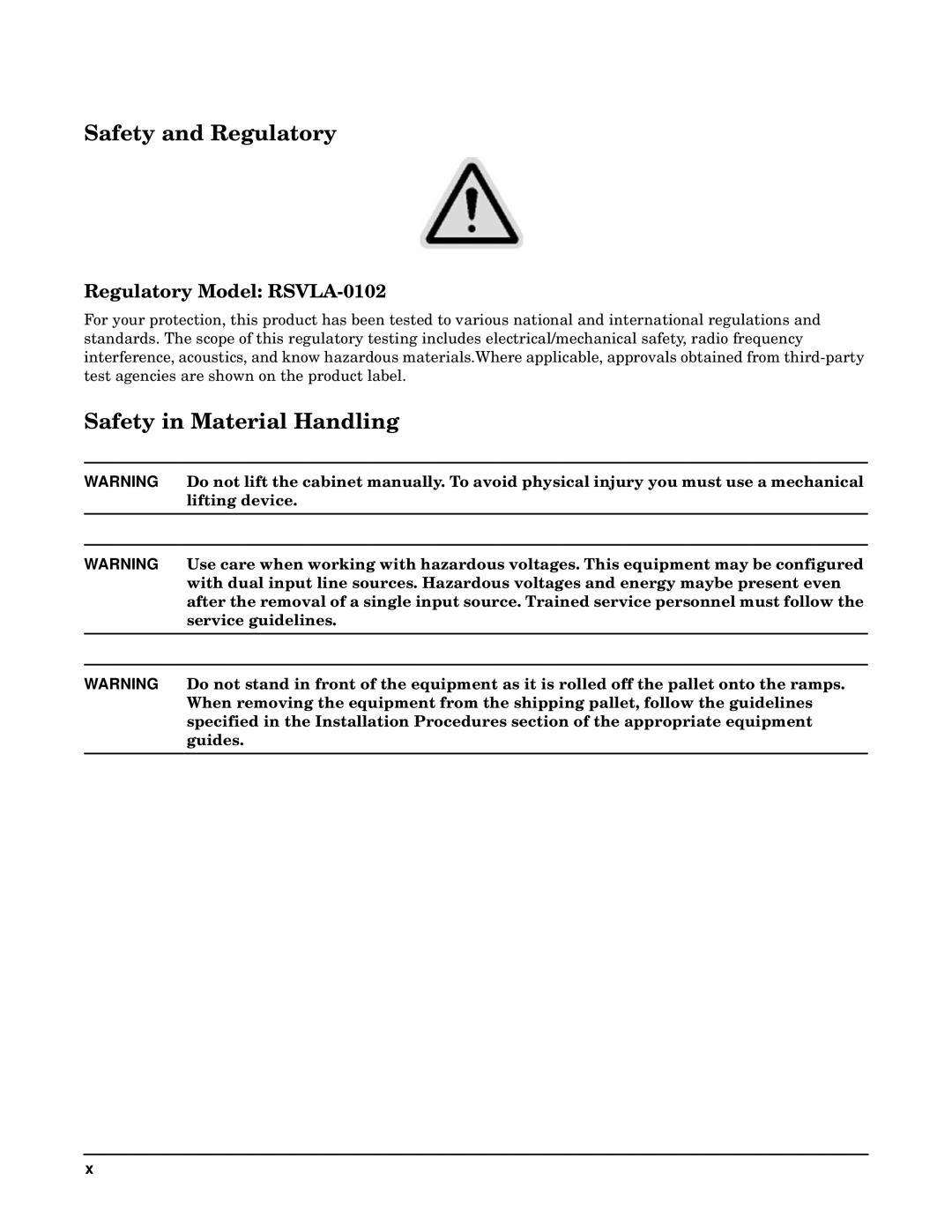 HP RP7405/7410 manual Safety and Regulatory, Safety in Material Handling, Regulatory Model RSVLA-0102 