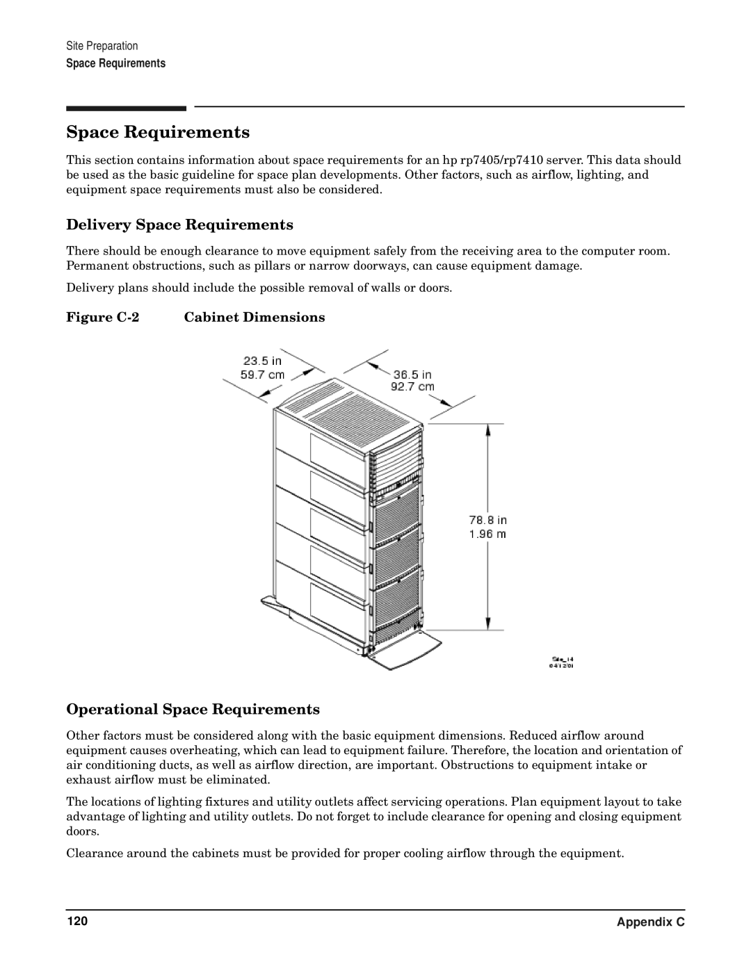 HP RP7405/7410 manual Delivery Space Requirements, Operational Space Requirements 