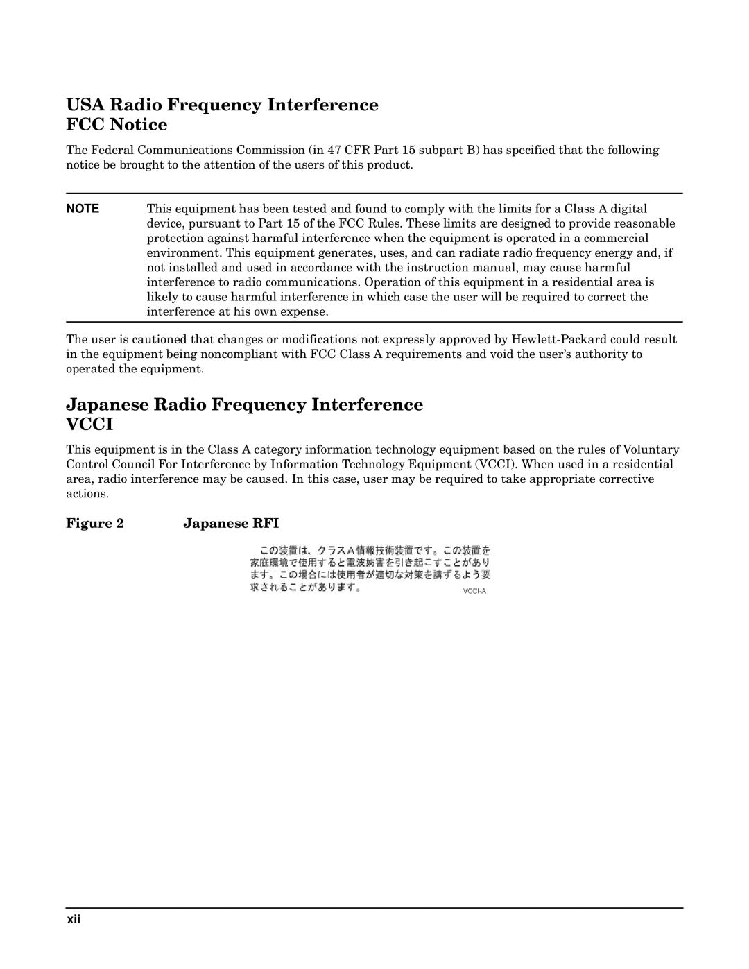 HP RP7405/7410 manual USA Radio Frequency Interference FCC Notice, Japanese Radio Frequency Interference, Japanese RFI 