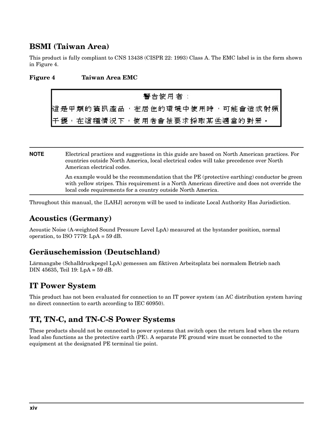 HP RP7405/7410 manual Bsmi Taiwan Area, Acoustics Germany, Geräuschemission Deutschland, IT Power System 