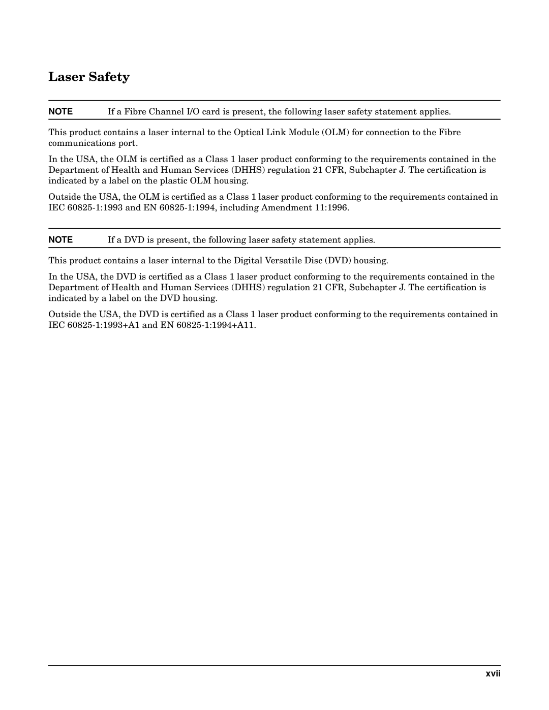 HP RP7405/7410 manual Laser Safety 