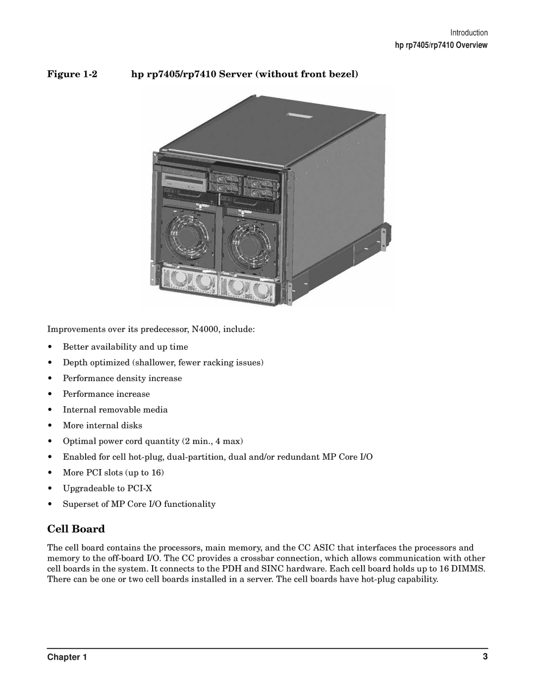 HP RP7405/7410 manual Cell Board, Hp rp7405/rp7410 Server without front bezel 
