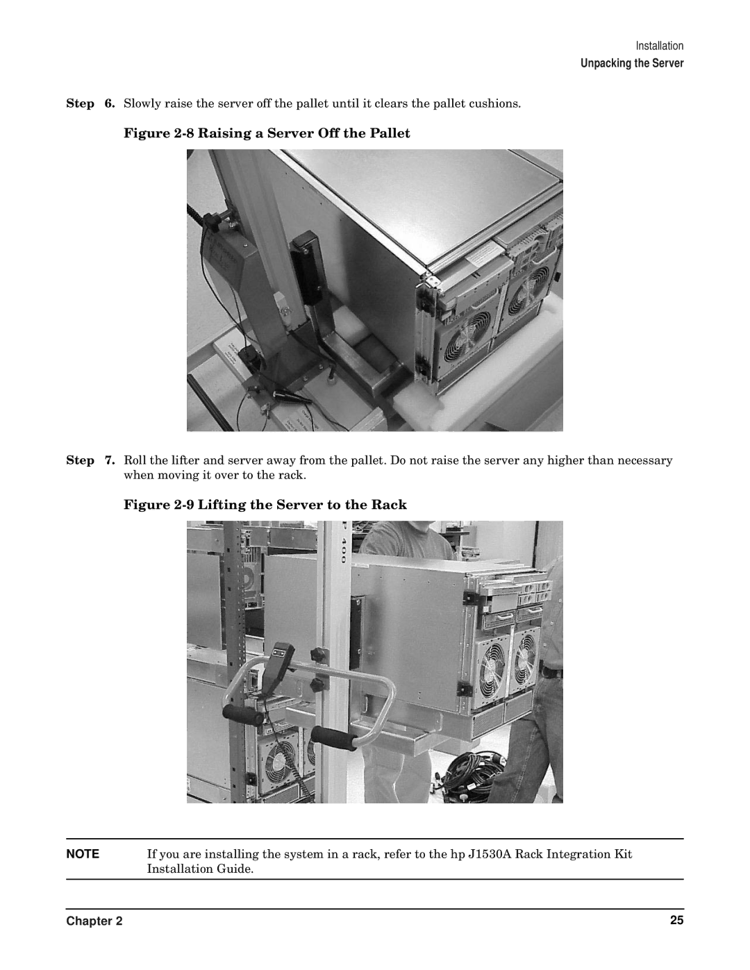 HP RP7405/7410 manual Raising a Server Off the Pallet 