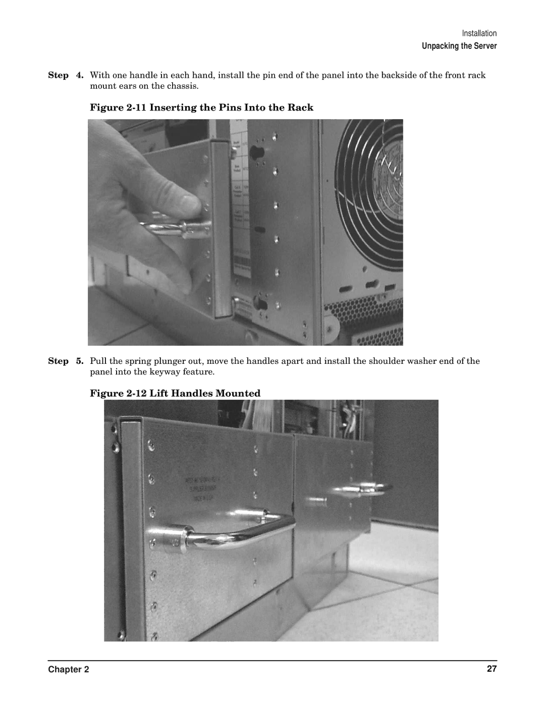 HP RP7405/7410 manual Inserting the Pins Into the Rack 