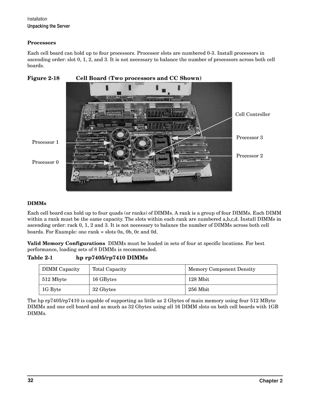 HP RP7405/7410 manual Cell Board Two processors and CC Shown, Processors 