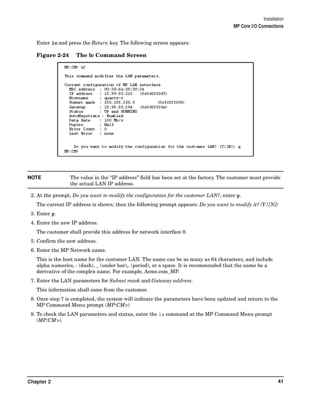 HP RP7405/7410 manual The lc Command Screen 