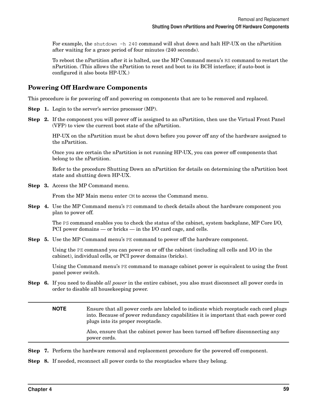 HP RP7405/7410 manual Powering Off Hardware Components, Step 