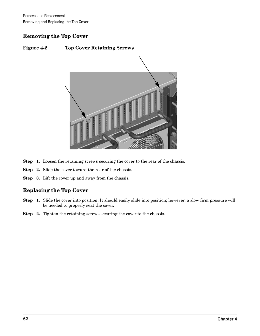 HP RP7405/7410 manual Removing the Top Cover, Replacing the Top Cover 