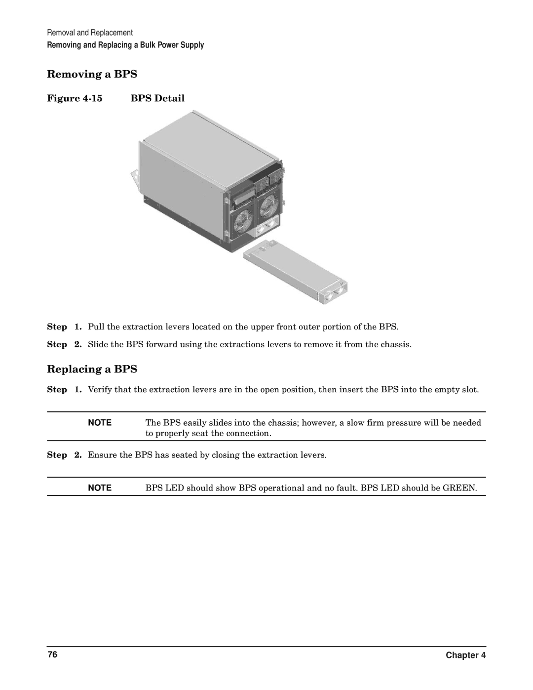 HP RP7405/7410 manual Removing a BPS, Replacing a BPS, BPS Detail 