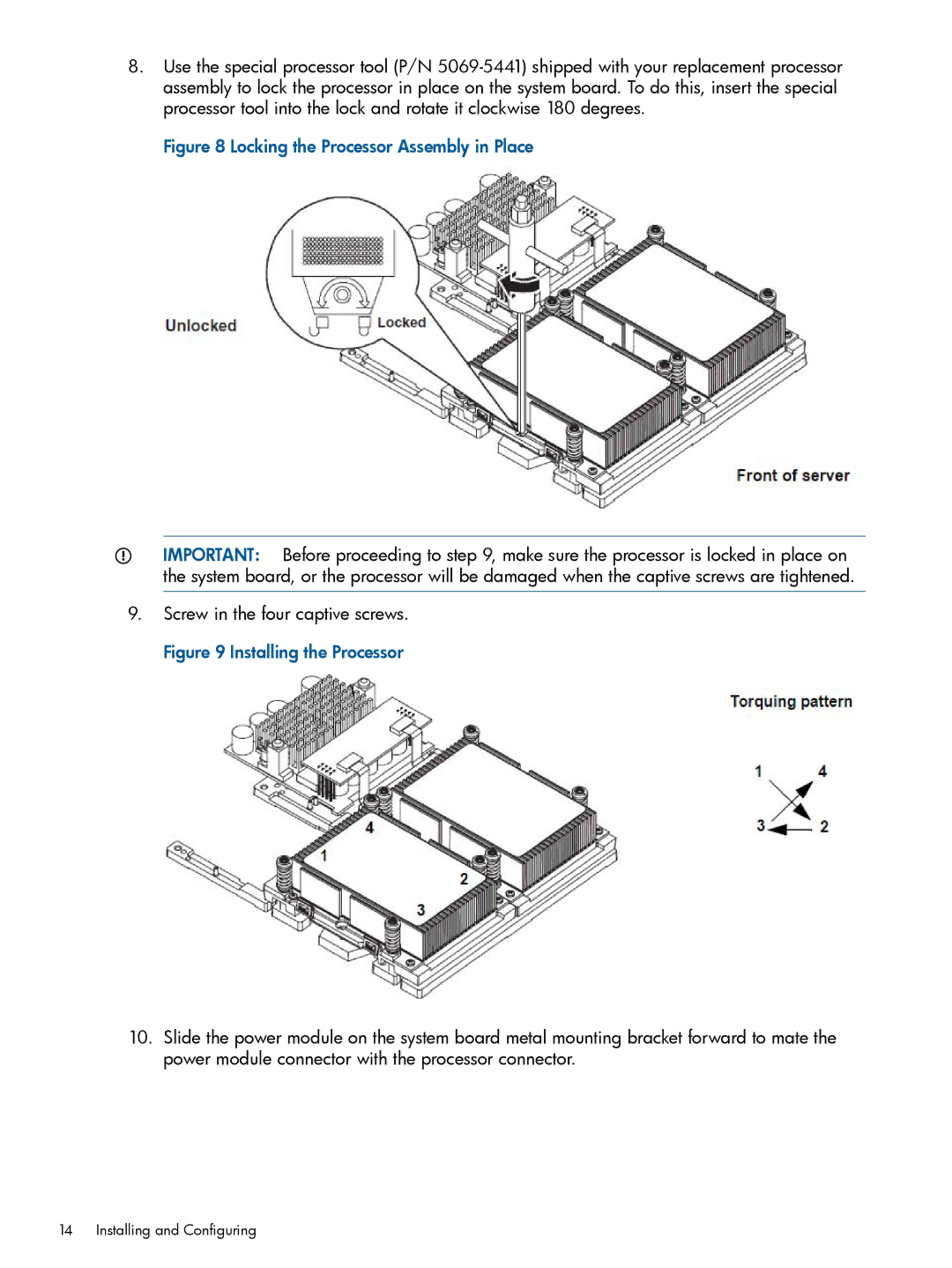 HP rx1620 manual Locking the Processor Assembly in Place 