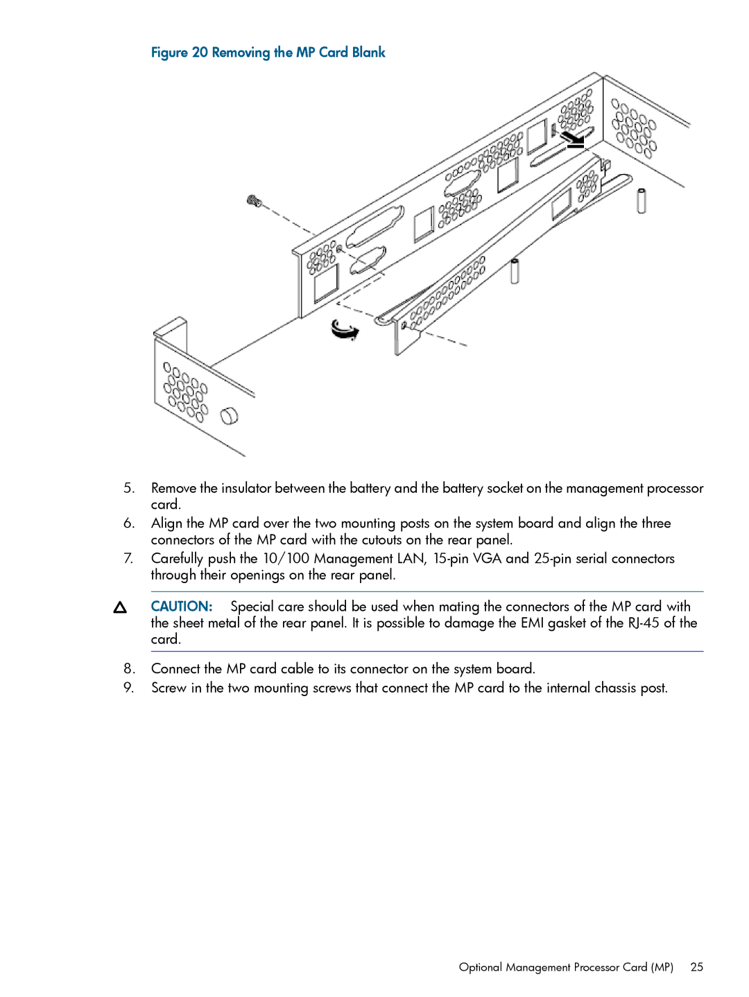 HP rx1620 manual Removing the MP Card Blank 