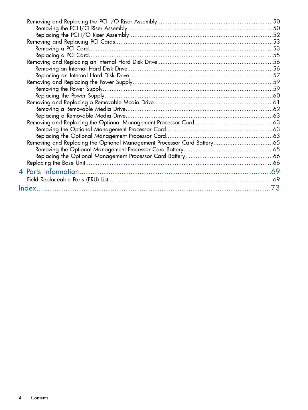 HP rx1620 manual Parts Information, Index 