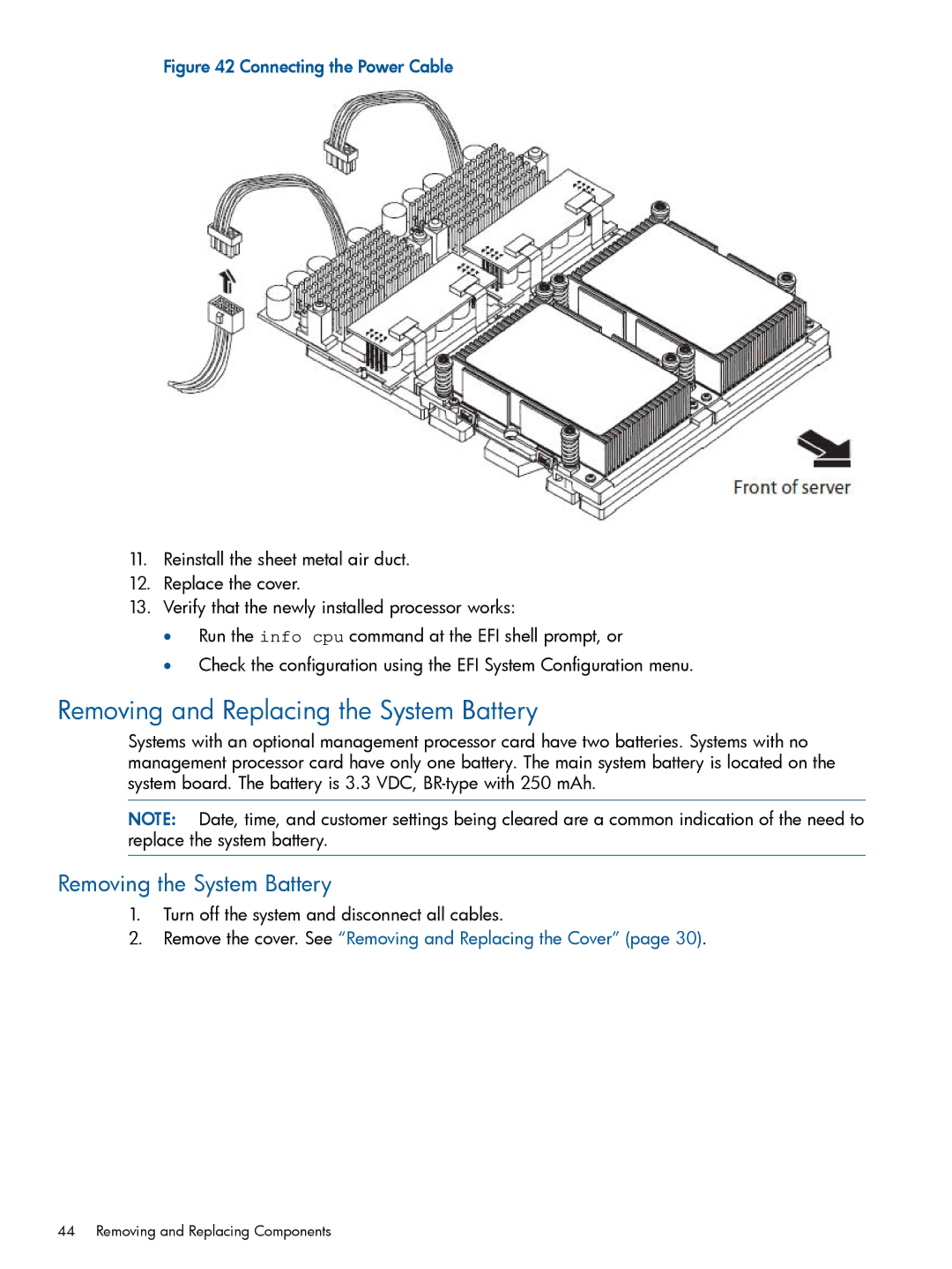 HP rx1620 manual Removing and Replacing the System Battery, Removing the System Battery 