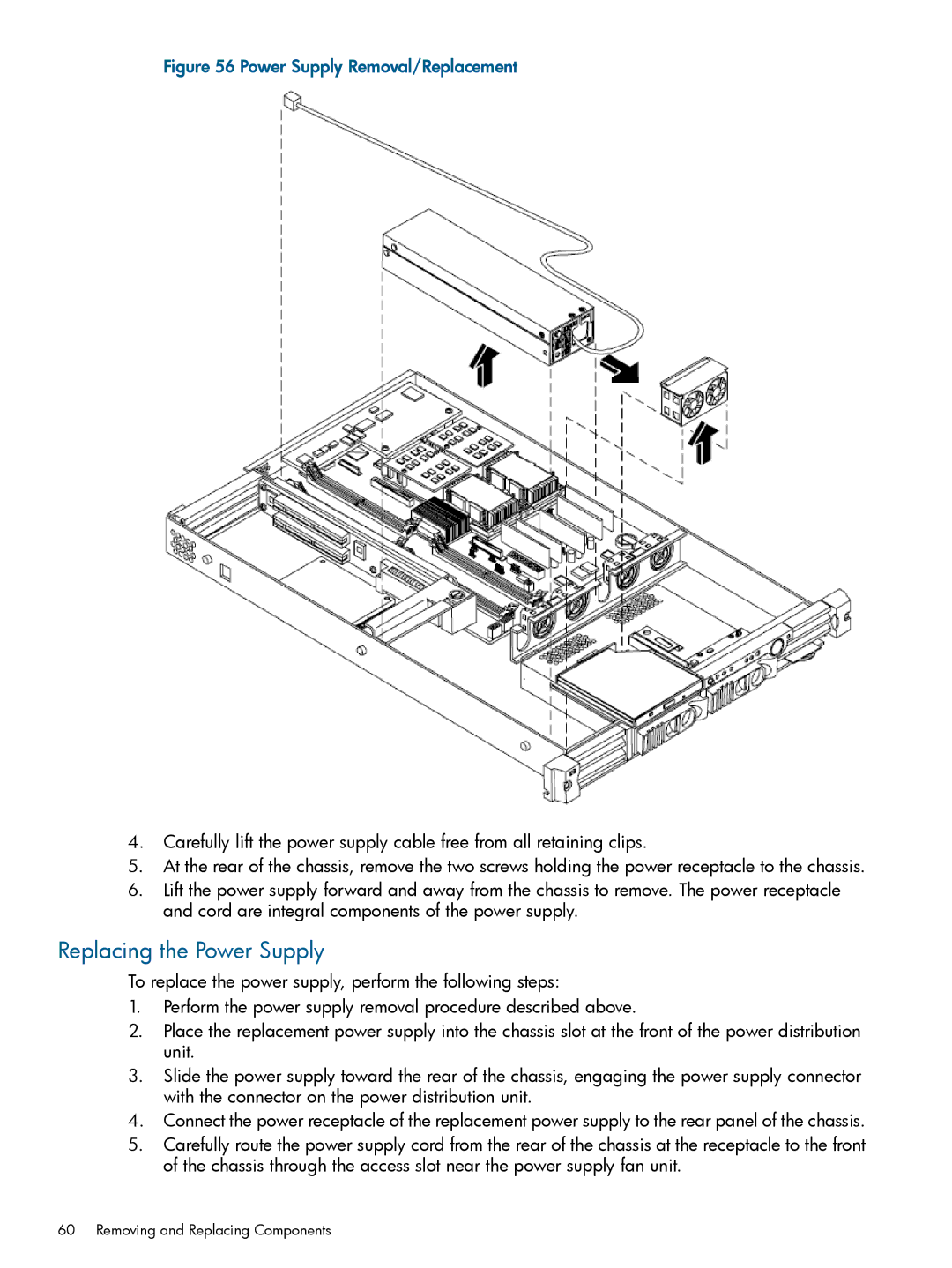 HP rx1620 manual Replacing the Power Supply, Power Supply Removal/Replacement 