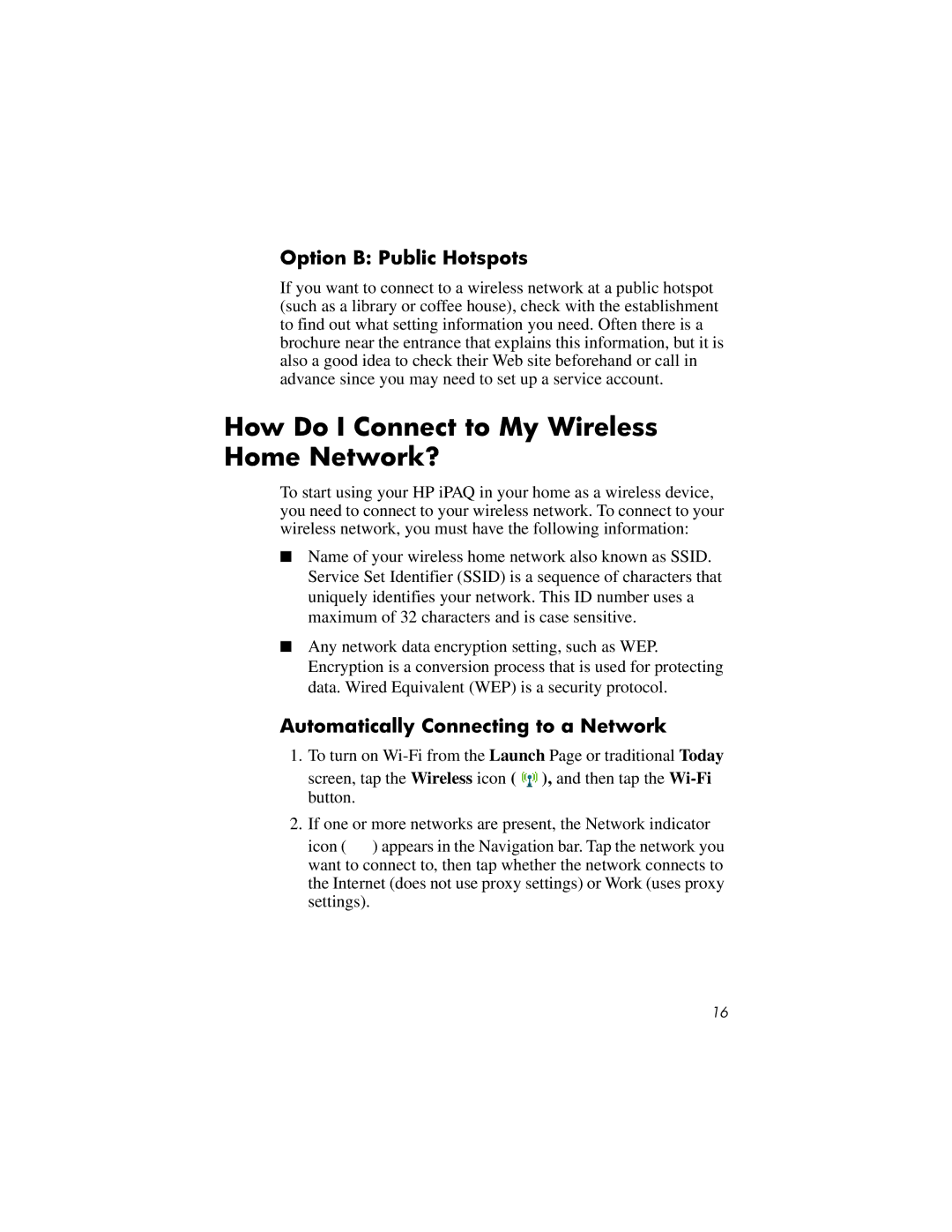 HP RX3000 How Do I Connect to My Wireless Home Network?, Option B Public Hotspots, Automatically Connecting to a Network 