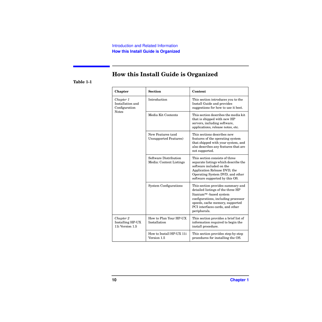 HP RX4610 manual How this Install Guide is Organized, Chapter Section Content 