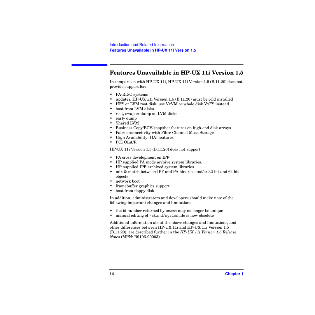 HP RX4610 manual Features Unavailable in HP-UX 11i Version, Pci Ola/R 