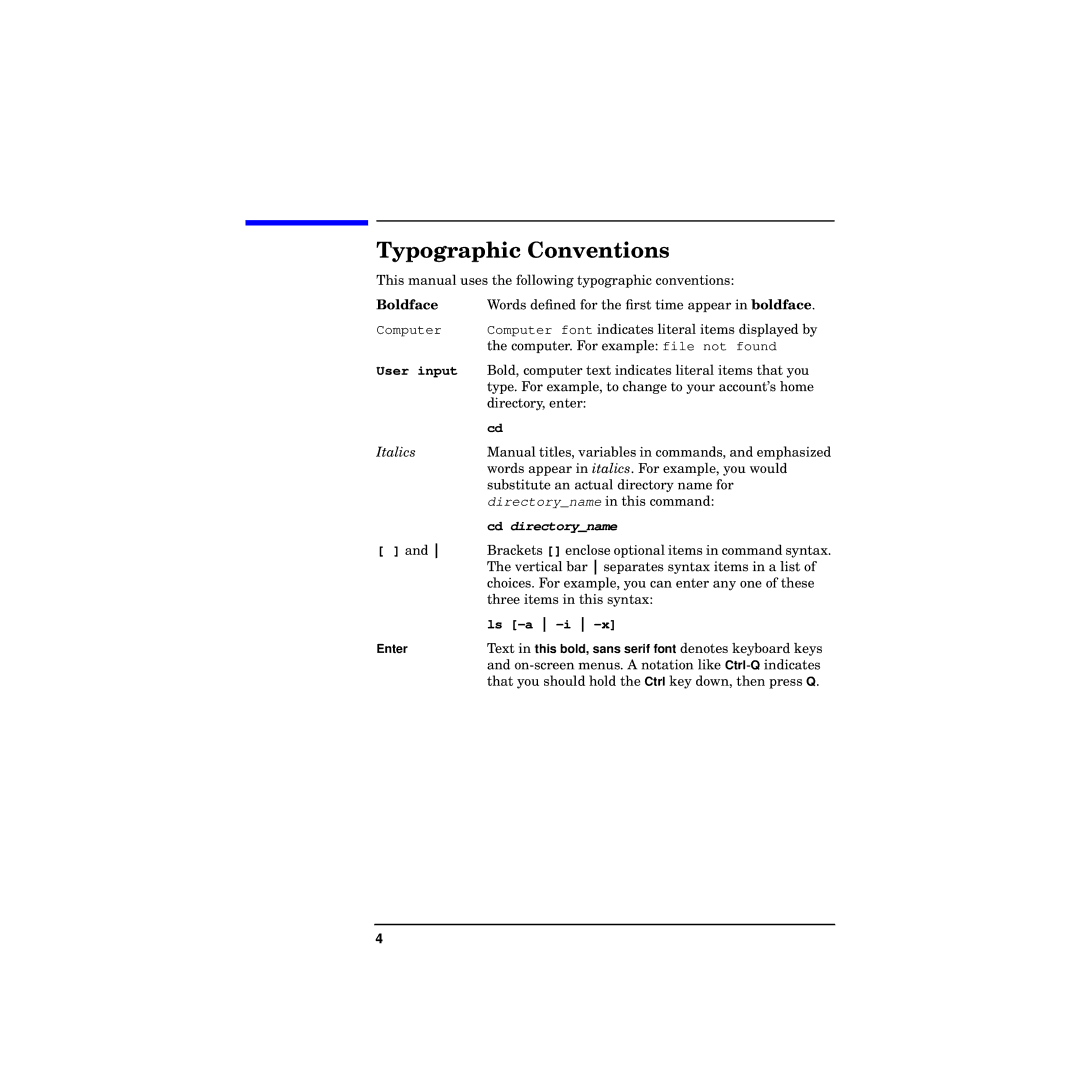 HP RX4610 manual Boldface, User input, Ls -a -i 