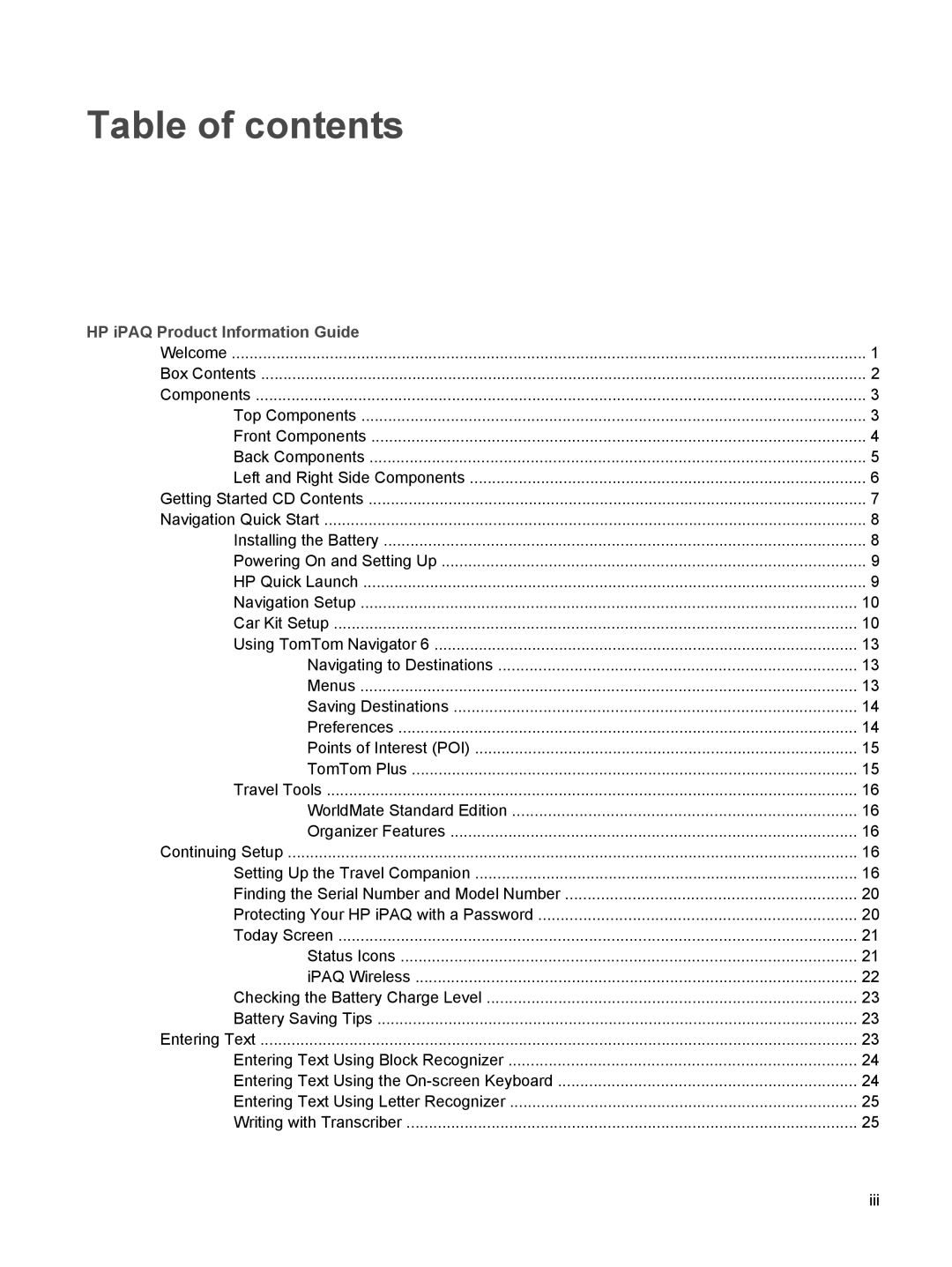 HP rx5900 manual Table of contents 