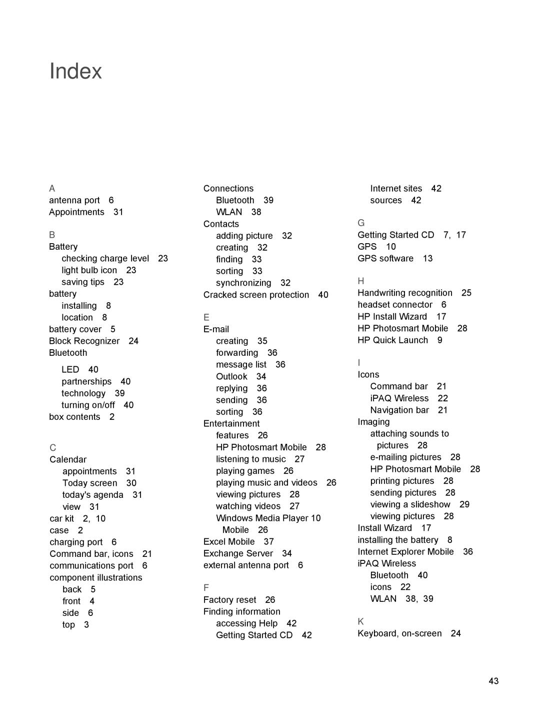 HP rx5900 manual Index 