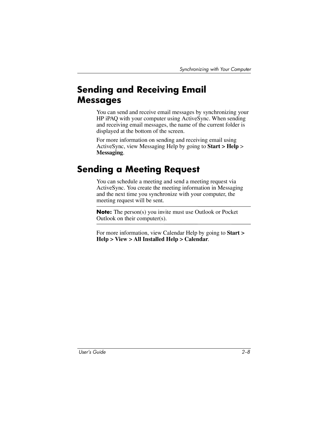 HP RZ1700 manual Sending and Receiving Email Messages, Sending a Meeting Request 