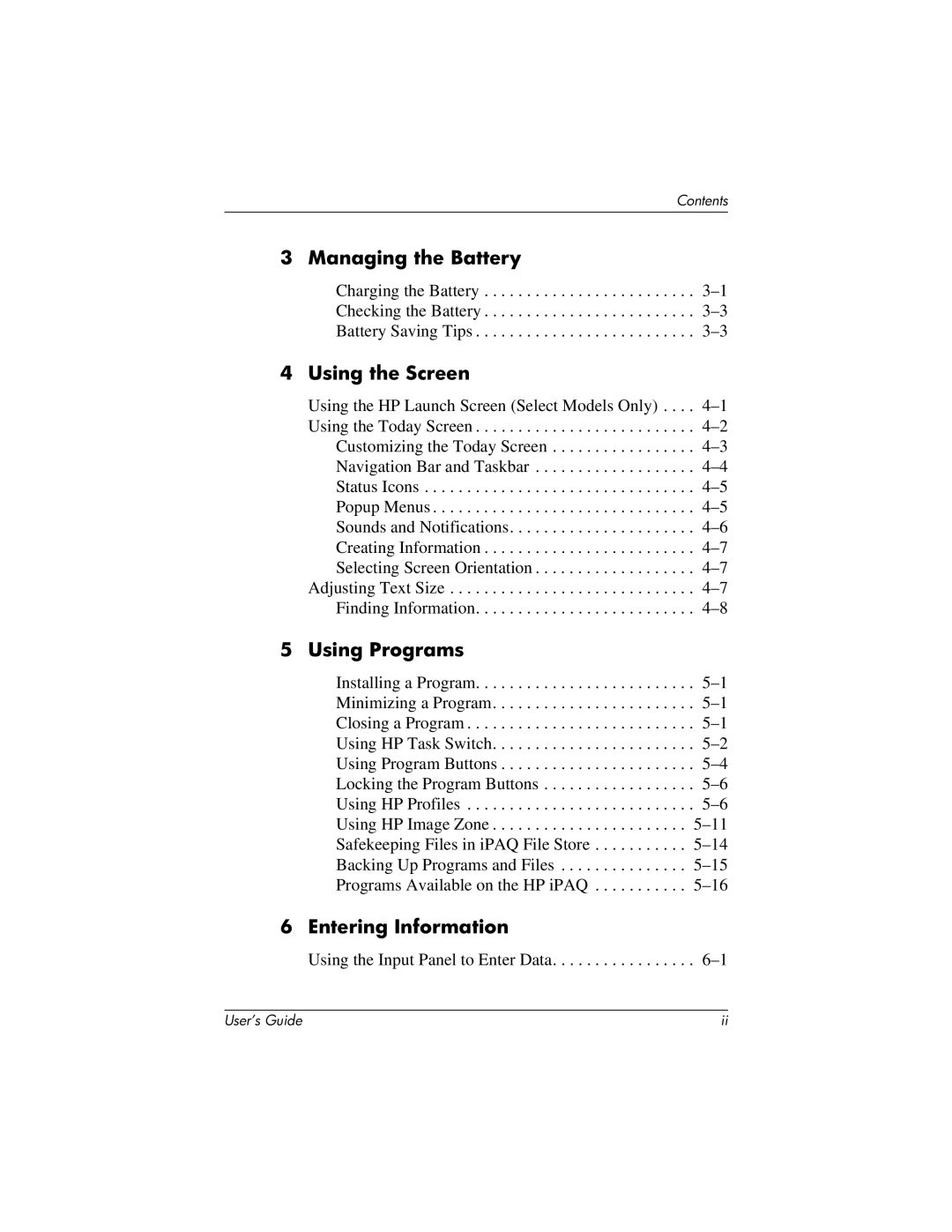 HP RZ1700 manual Managing the Battery, Using the Screen, Using Programs, Entering Information 