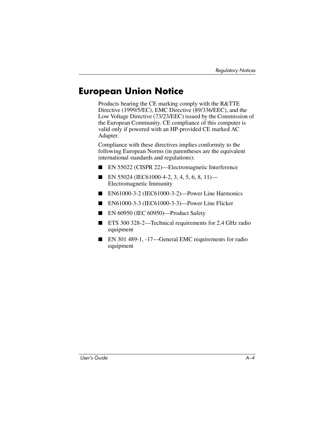 HP RZ1700 manual European Union Notice 