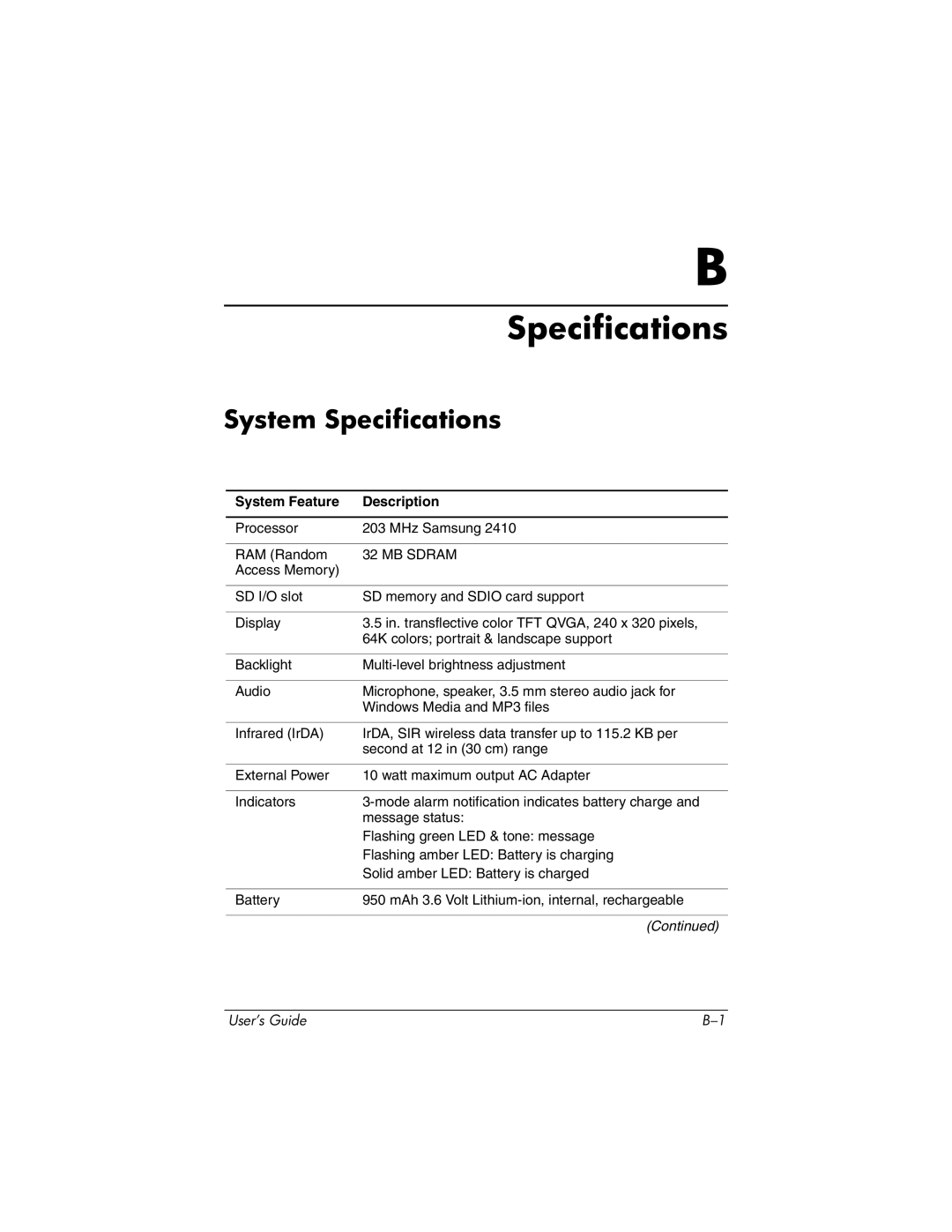 HP RZ1700 manual System Specifications 