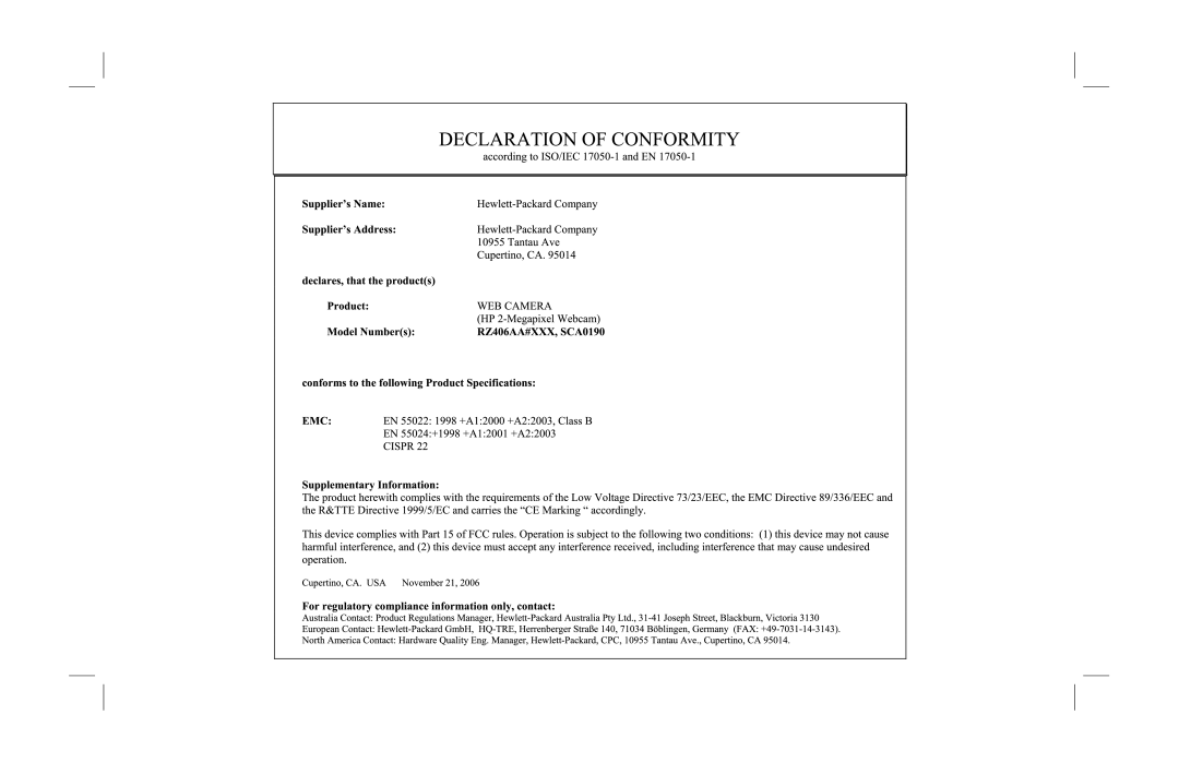 HP RZ406AA manual 
