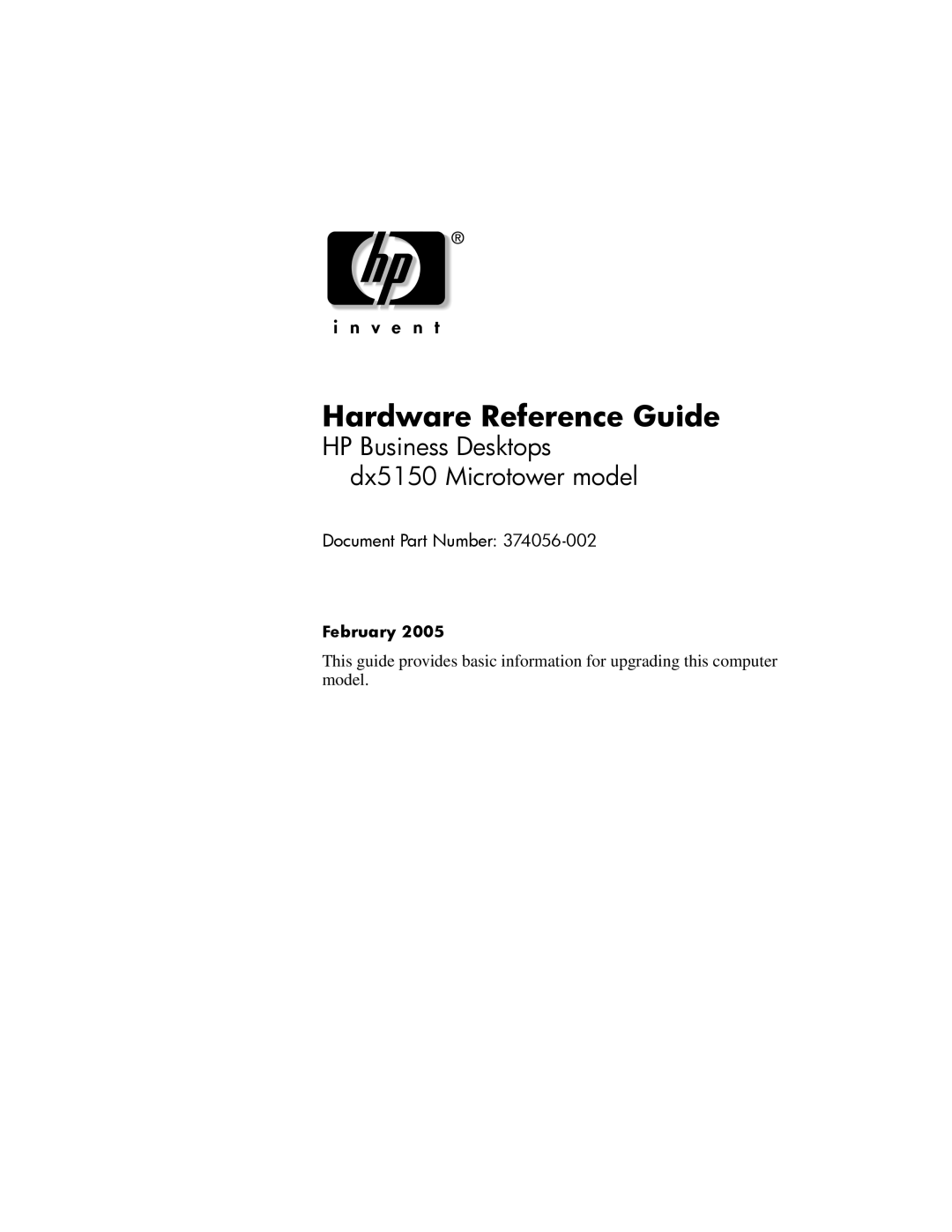 HP s dx5150 manual Hardware Reference Guide 