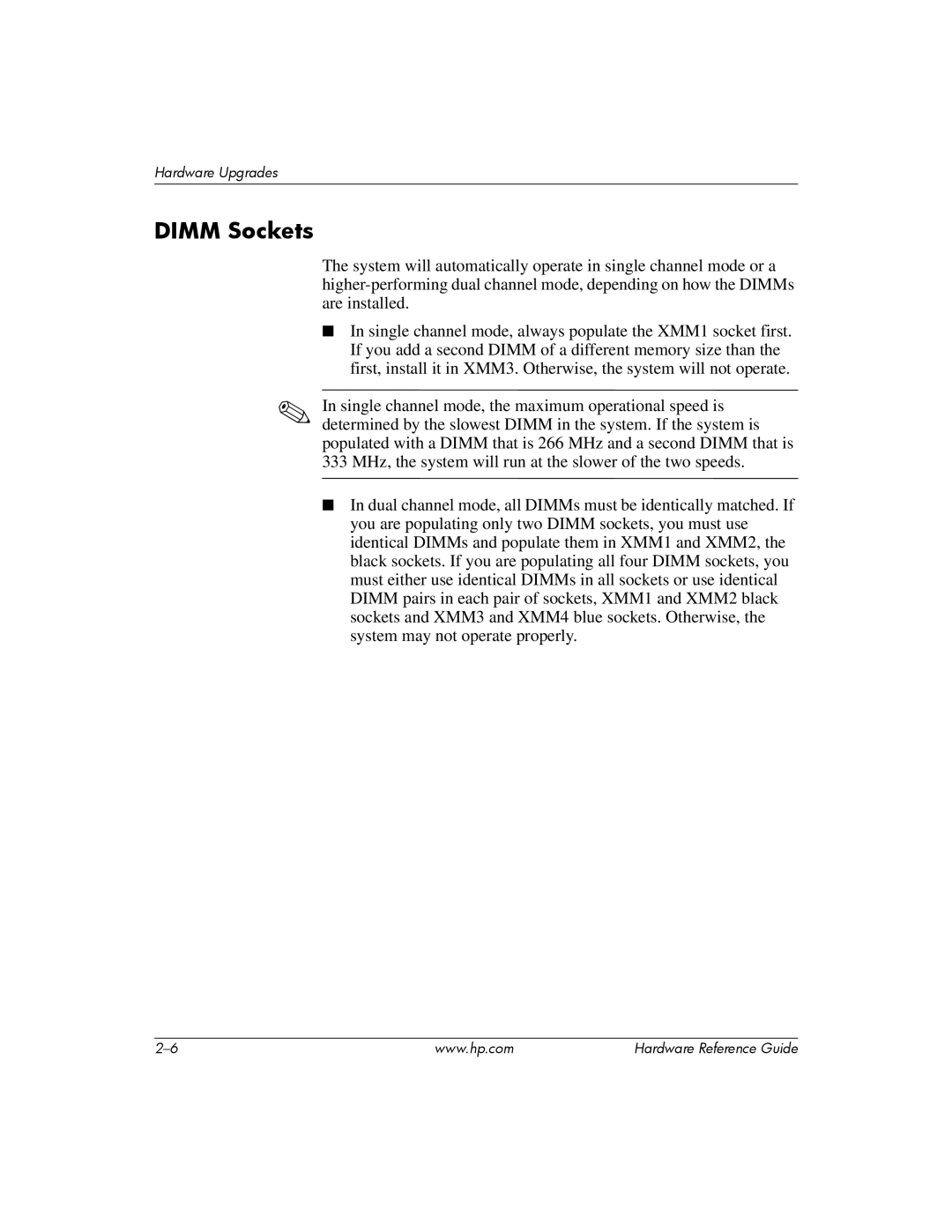 HP s dx5150 manual Dimm Sockets 