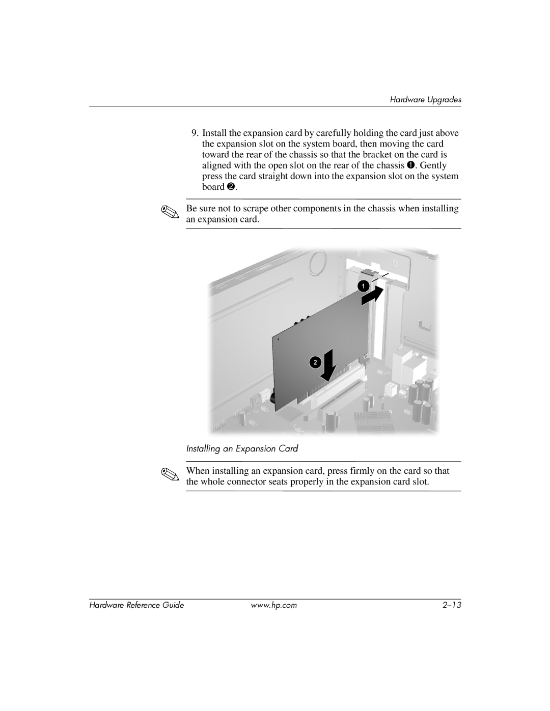 HP s dx5150 manual Installing an Expansion Card 