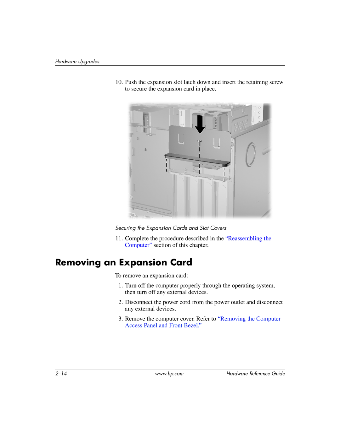 HP s dx5150 manual Removing an Expansion Card 