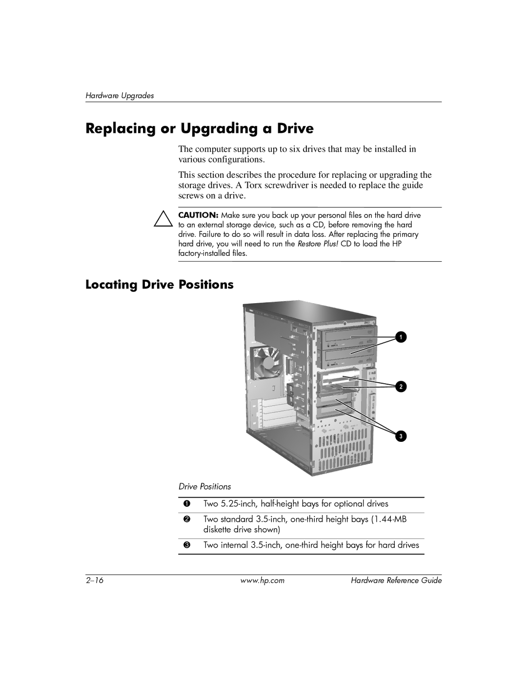 HP s dx5150 manual Replacing or Upgrading a Drive, Locating Drive Positions 