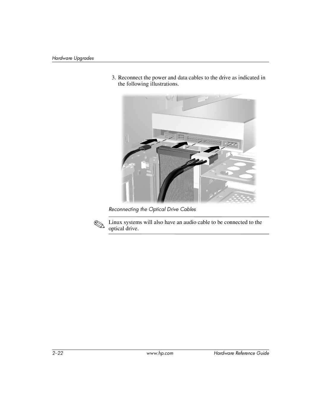 HP s dx5150 manual Reconnecting the Optical Drive Cables 