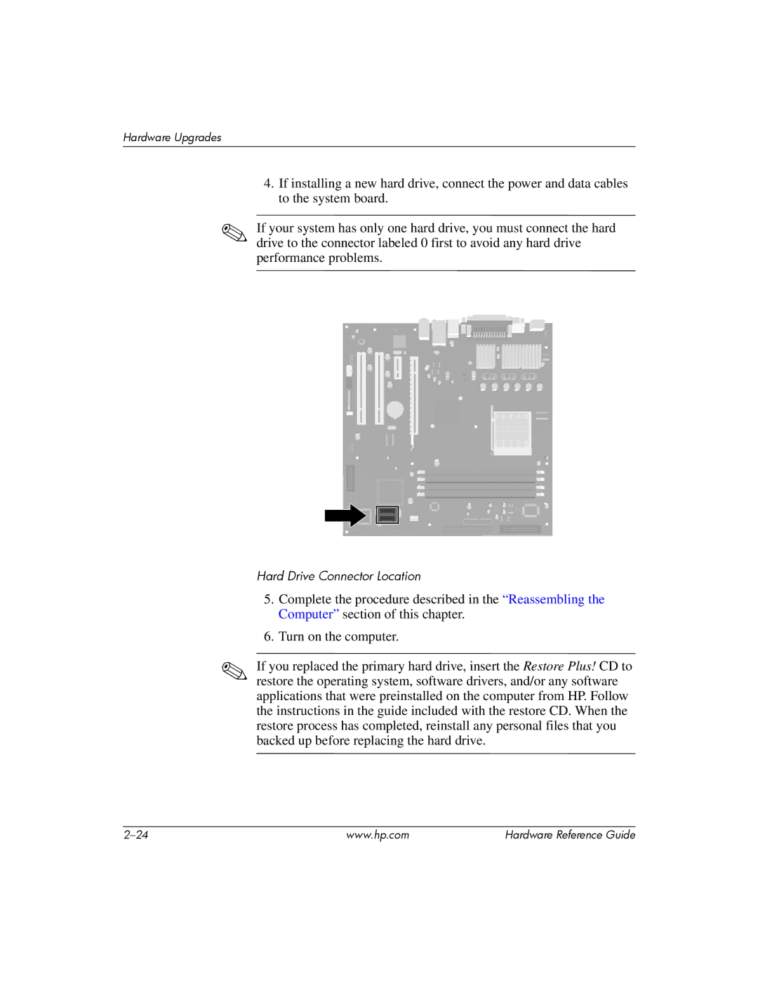 HP s dx5150 manual Hard Drive Connector Location 