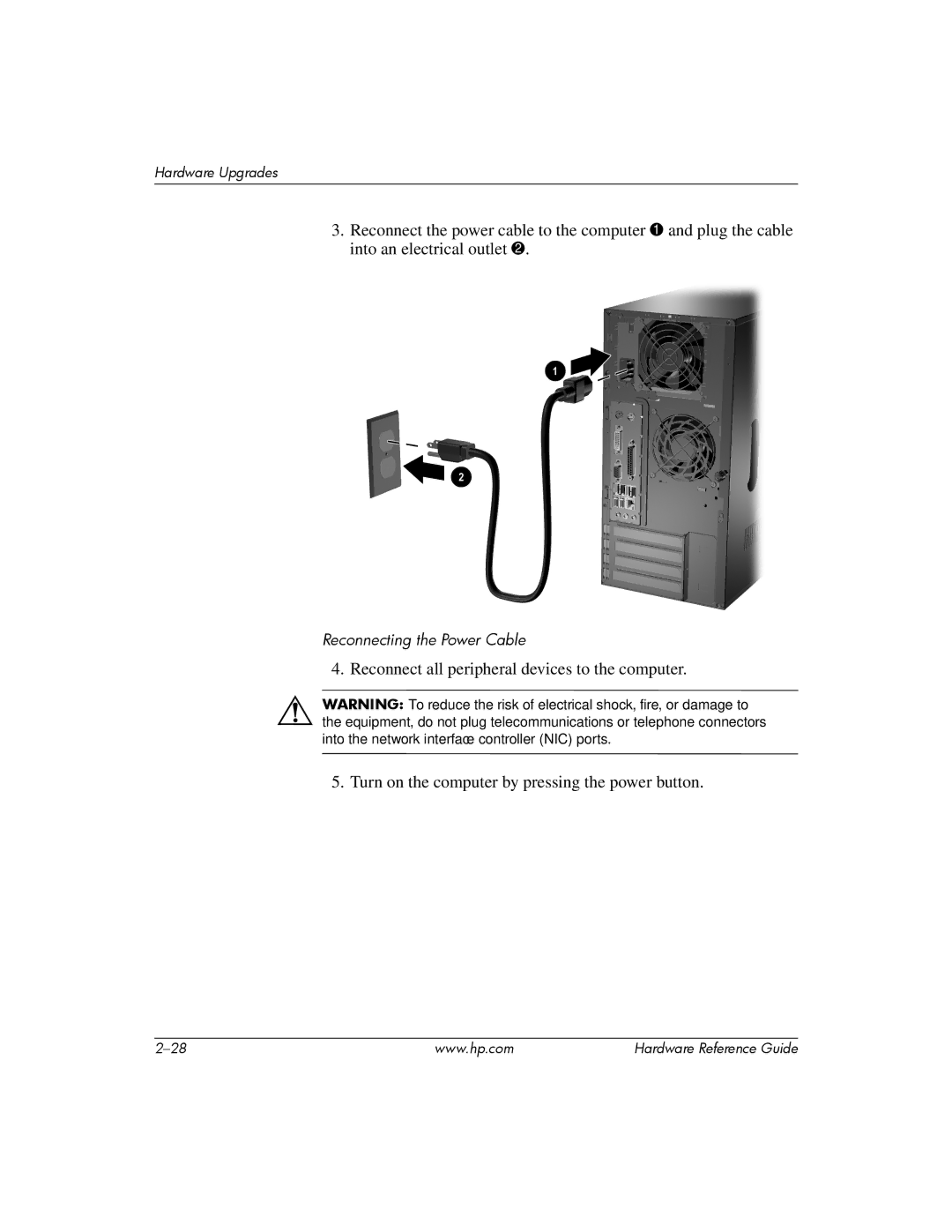 HP s dx5150 manual Reconnecting the Power Cable 