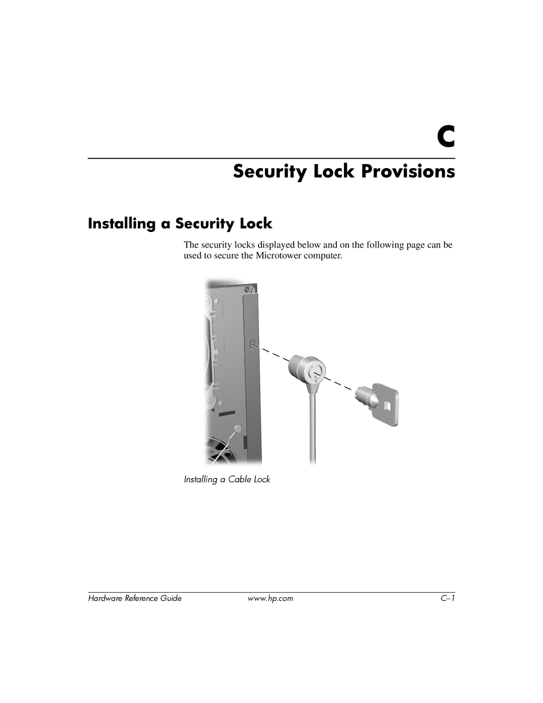 HP s dx5150 manual Security Lock Provisions, Installing a Security Lock 