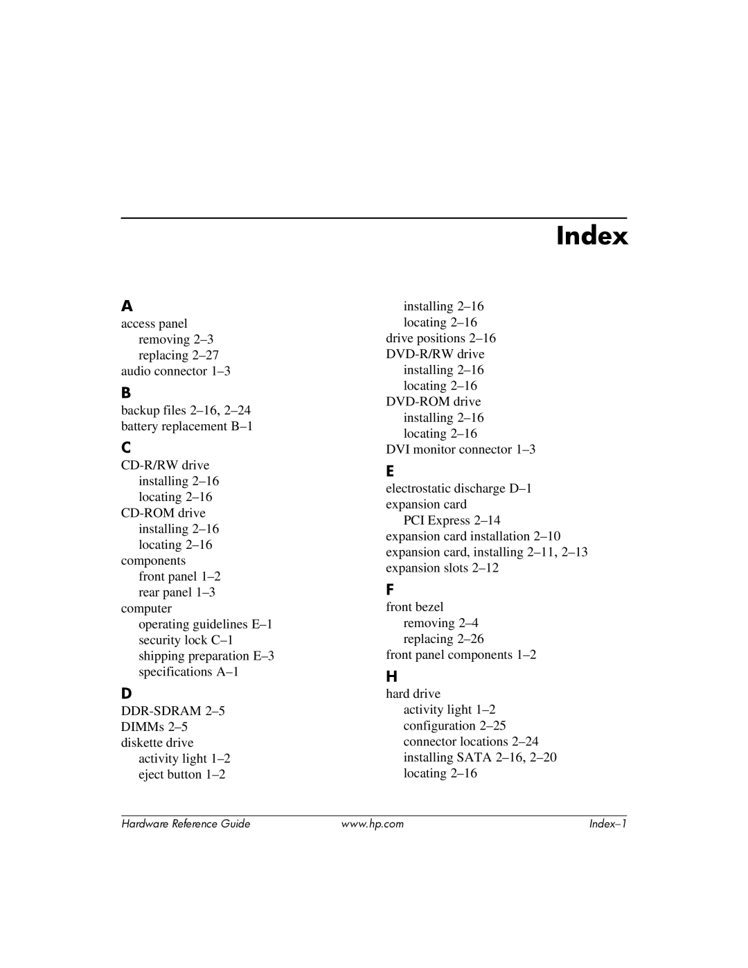 HP s dx5150 manual Index 